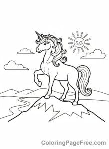 Unicorn coloring page - Unicorn mountain peak