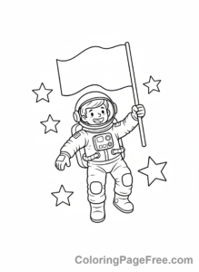 Universe coloring page - Astronaut floating space