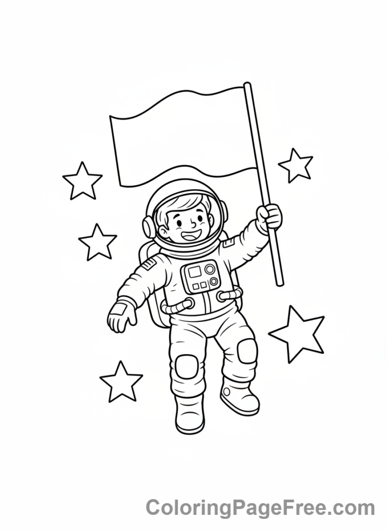 Universe coloring page - Astronaut floating space