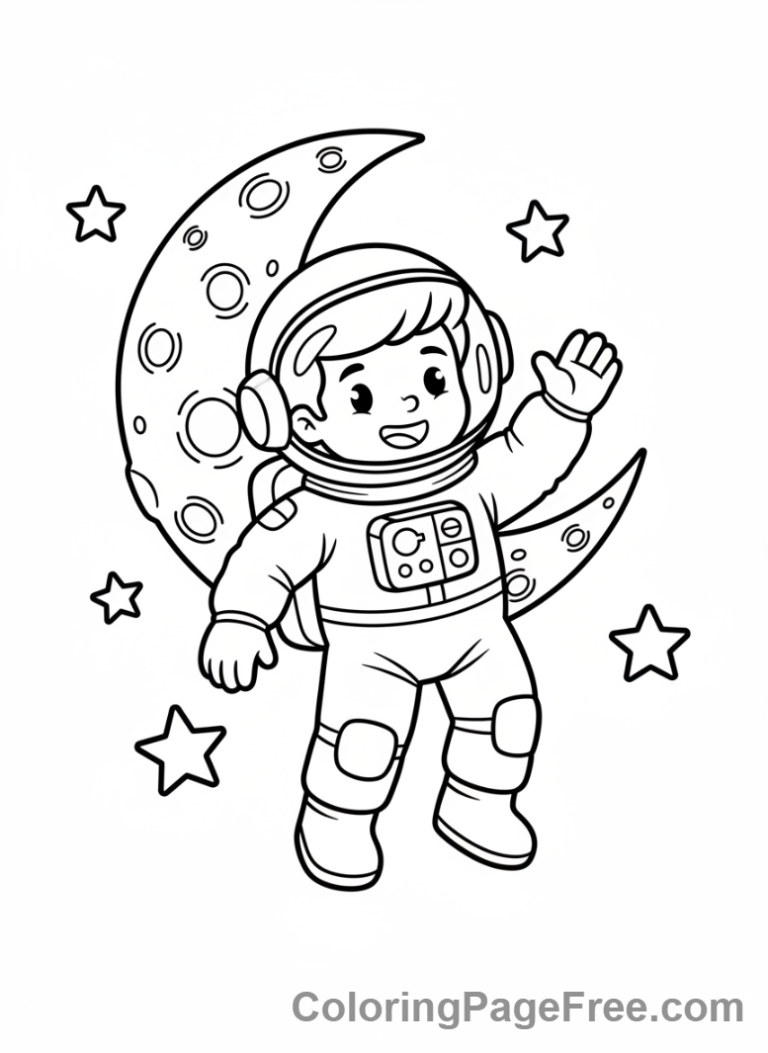 Astronaut floating in deep space coloring page