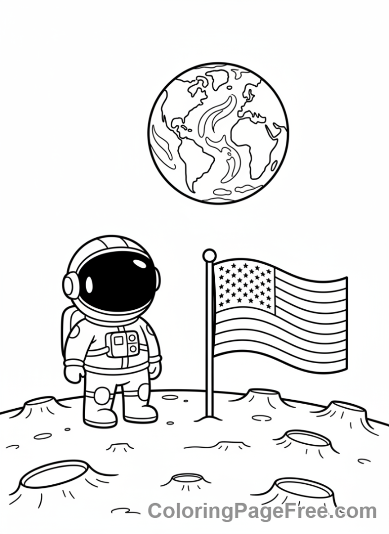 Universe coloring page - Astronaut moon landing