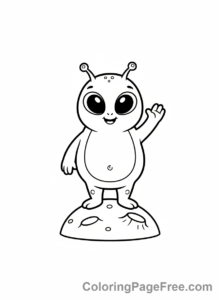 Universe coloring page - Cute alien waving