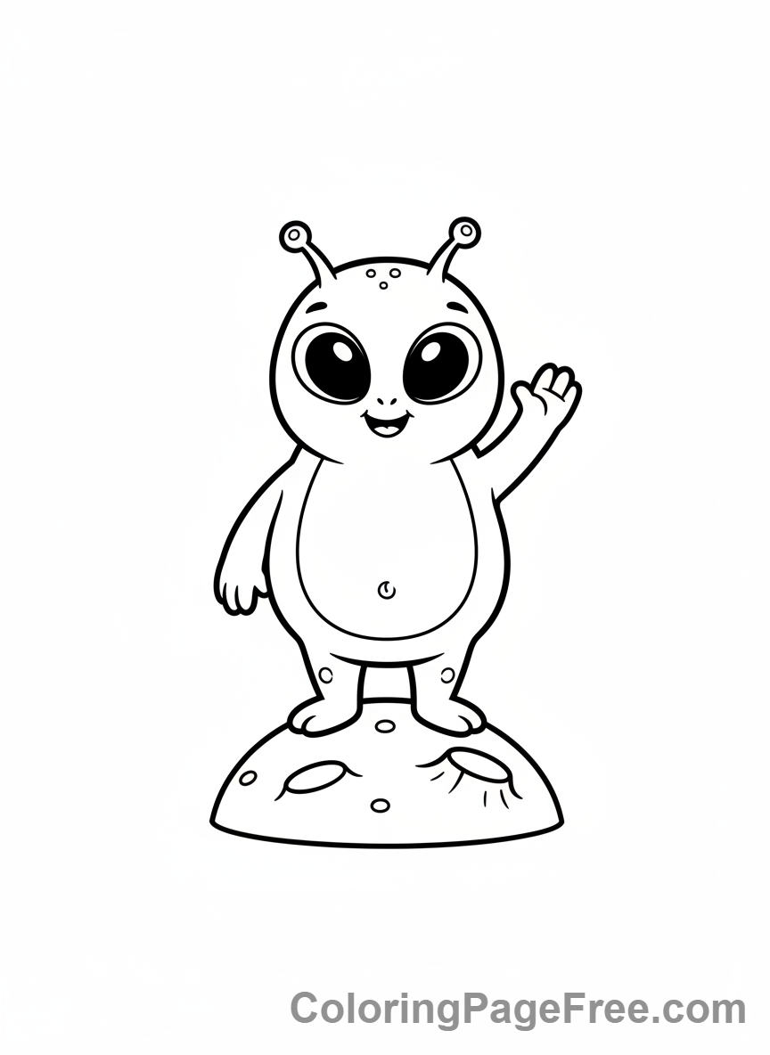 Universe coloring page - Cute alien waving