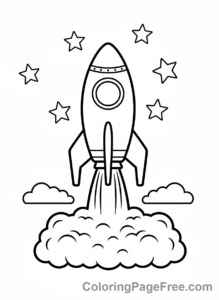 Universe coloring page - Rocket launching upwards