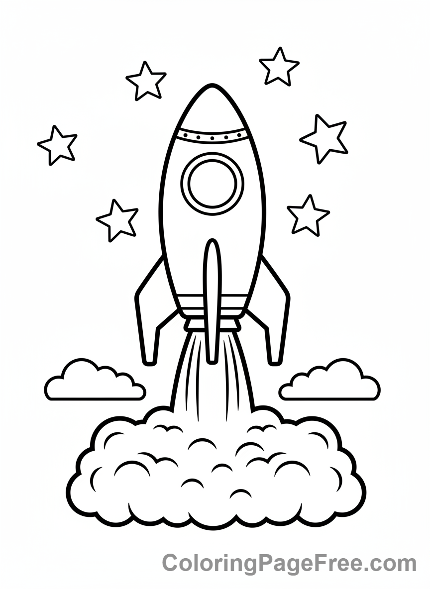 Universe coloring page - Rocket launching upwards