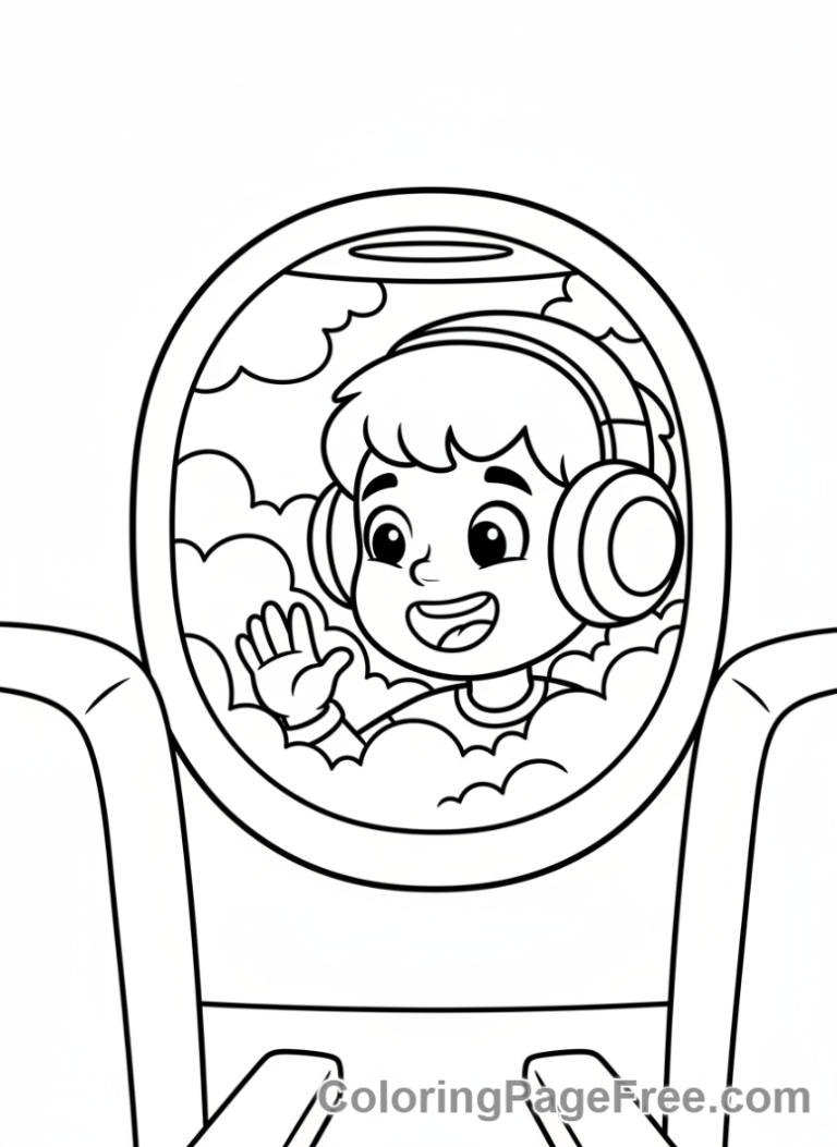 Vacation coloring page - Airplane Window View