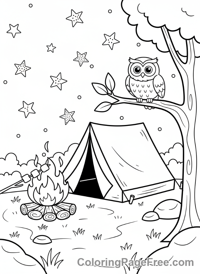Vacation coloring page - Cozy Camping Night