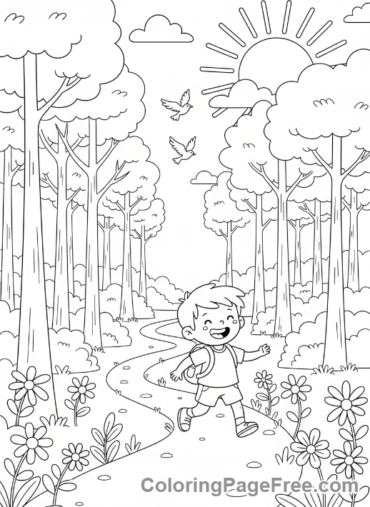 Vacation coloring page - Forest Hike