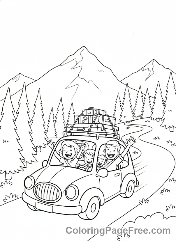 Vacation coloring page - Road Trip Adventure