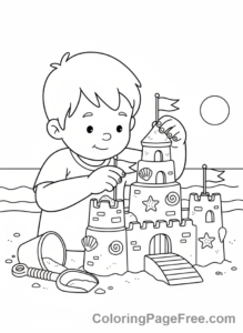 Vacation coloring page - Sandcastle Building