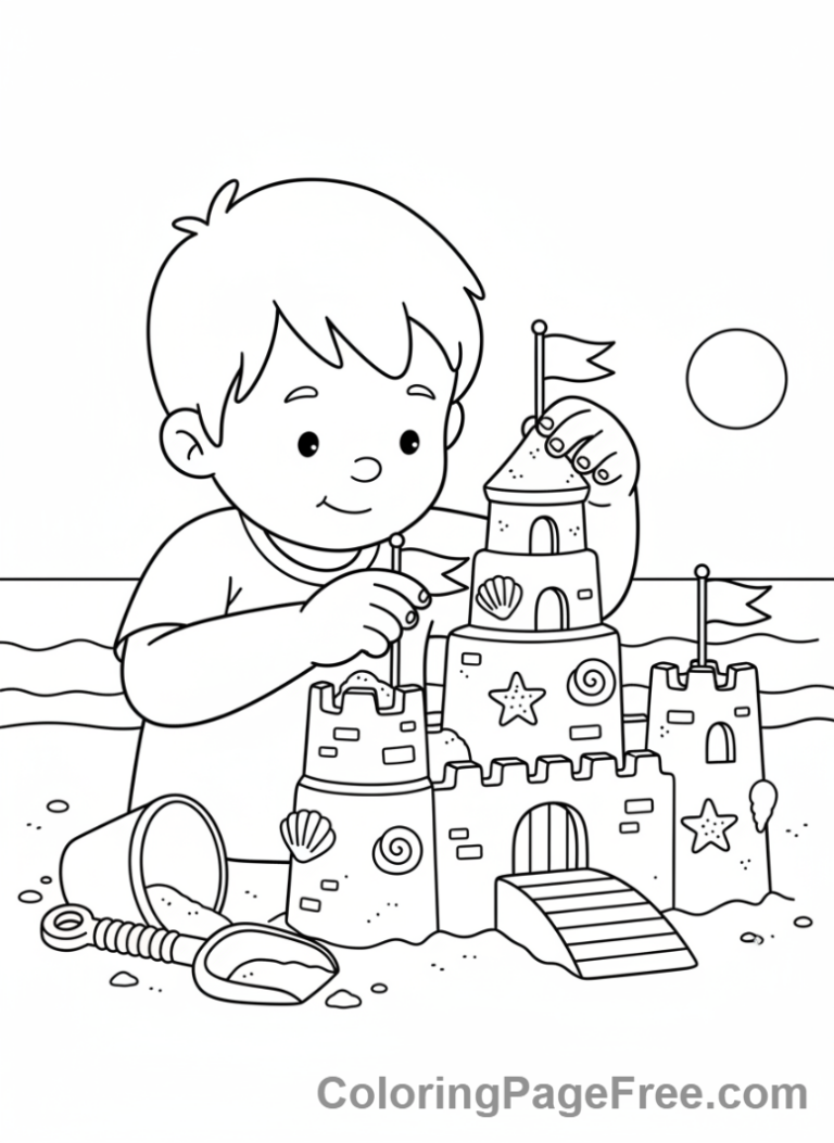 Vacation coloring page - Sandcastle Building