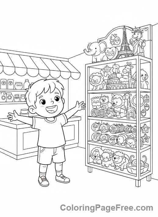 Vacation coloring page - Souvenir Shop Fun