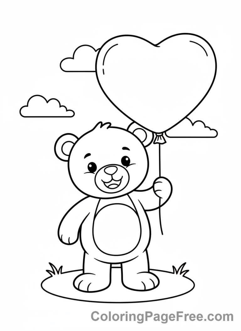 Valentines Day coloring page - Bear holding big heart