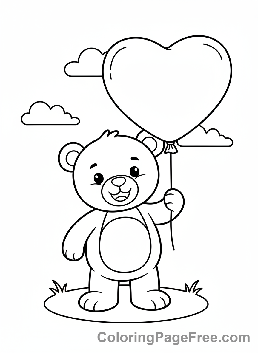 Valentines Day coloring page - Bear holding big heart