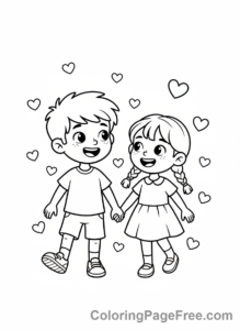 Valentines Day coloring page - Couple walking hand-in-hand