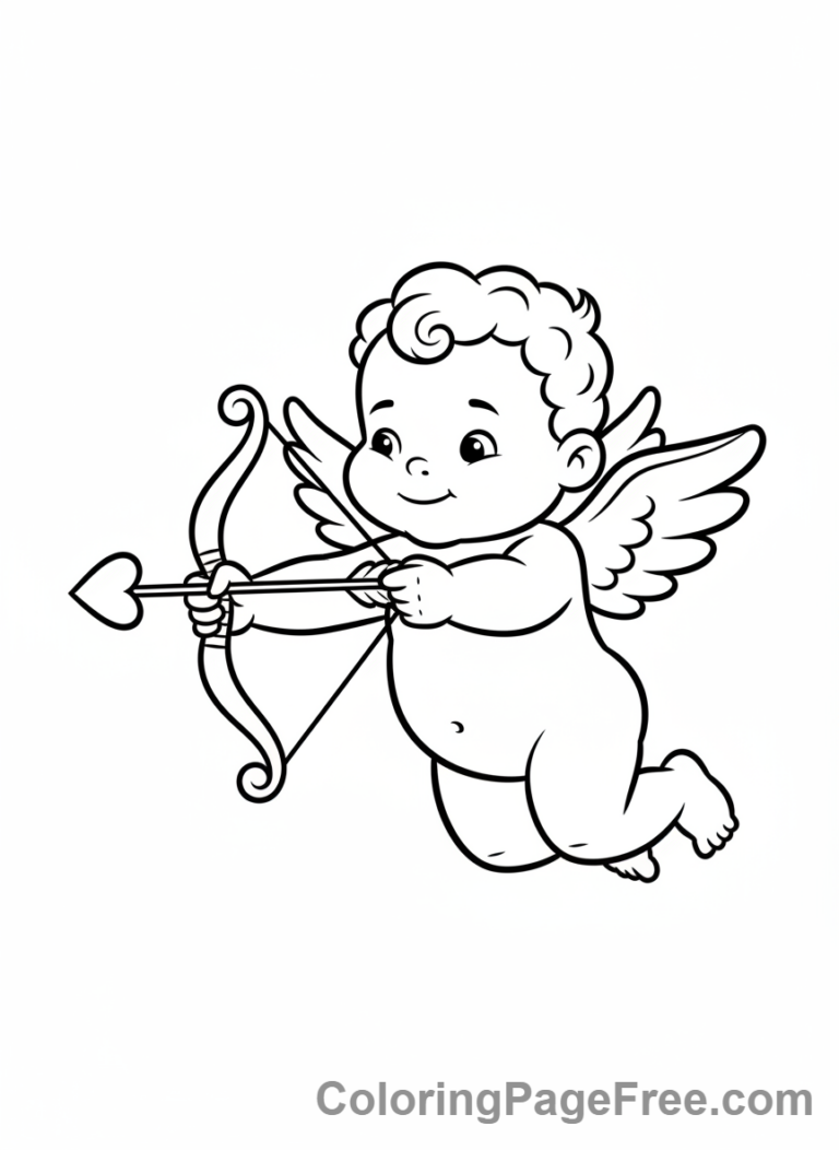 Valentines Day coloring page - Cupid shooting arrow
