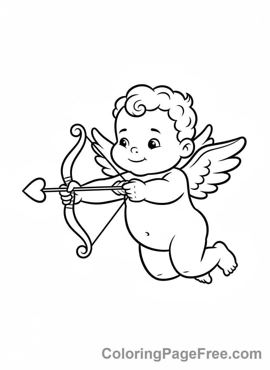 Valentines Day coloring page - Cupid shooting arrow