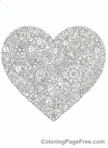 Valentines Day coloring page - Heart intricate patterns