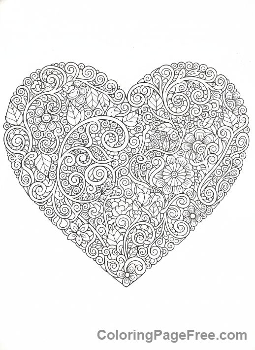 Valentines Day coloring page - Heart intricate patterns