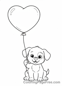 Valentines Day coloring page - Puppy heart balloon