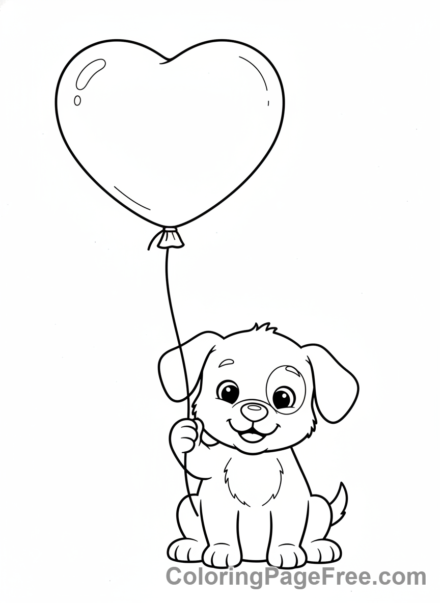Valentines Day coloring page - Puppy heart balloon