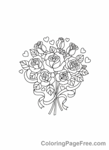 Valentines Day coloring page - Rose bouquet hearts