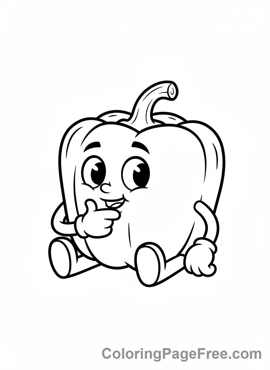 Vegetables coloring page - Bell pepper thinking