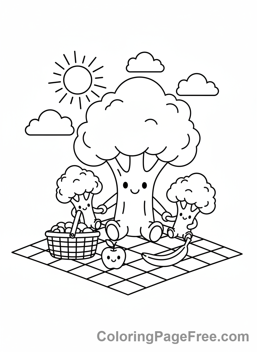 Vegetables coloring page - Broccoli family picnic