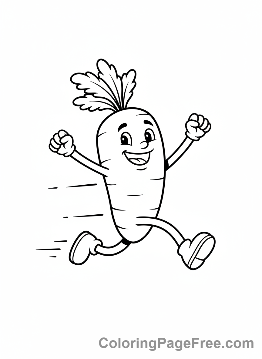 Vegetables coloring page - Carrot running happily