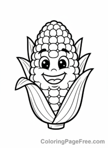 Vegetables coloring page - Corn cob smiling
