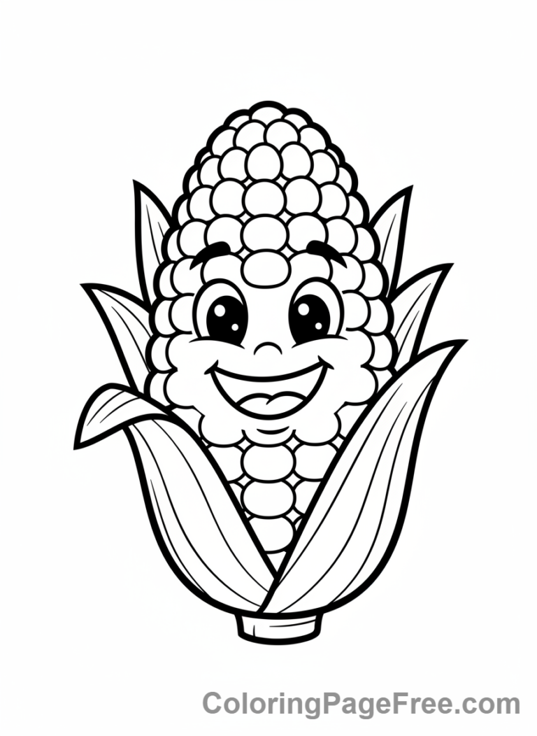 Vegetables coloring page - Corn cob smiling