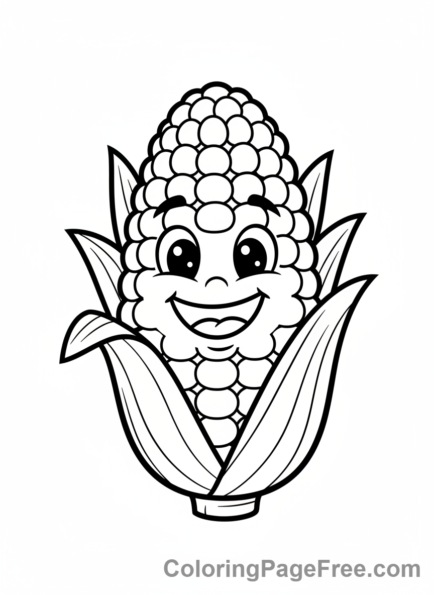 Vegetables coloring page - Corn cob smiling