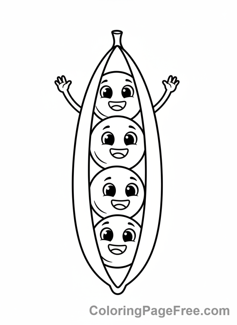 Vegetables coloring page - Pea pod friends waving