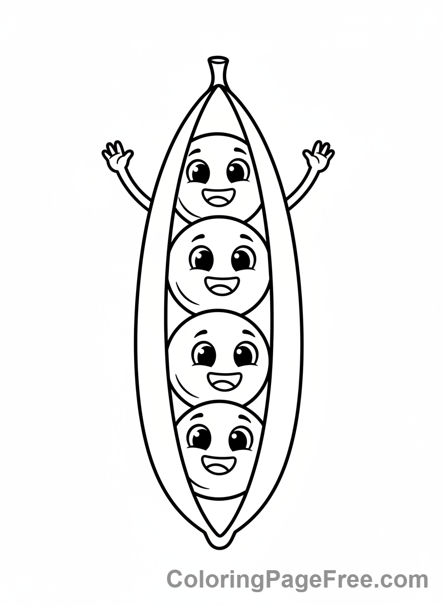 Vegetables coloring page - Pea pod friends waving