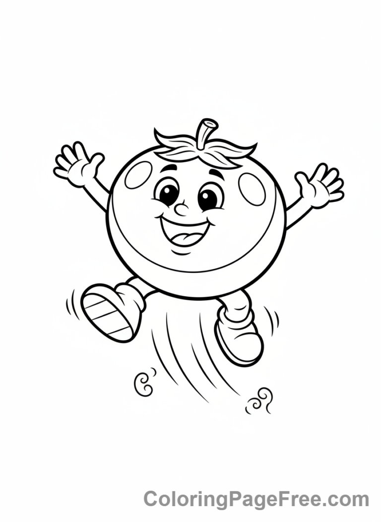 Vegetables coloring page - Tomato jumping high
