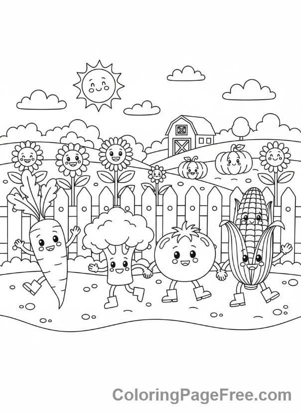 Vegetables coloring page - Vegetable garden dance