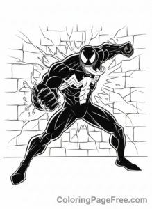 Venom coloring page - Venom punching wall
