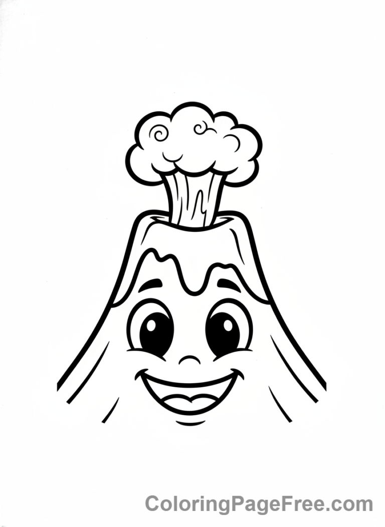 Volcano coloring page - Happy volcano face