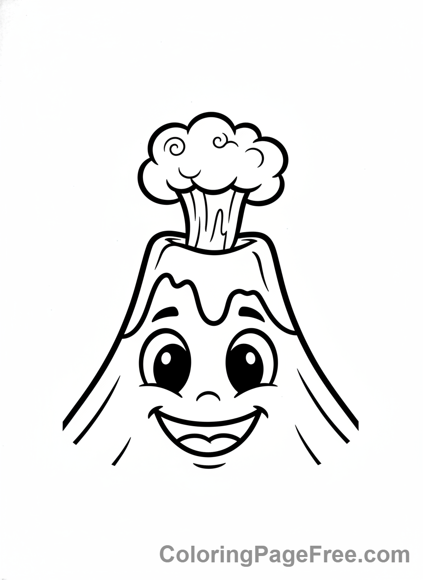 Volcano coloring page - Happy volcano face