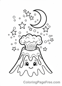 Volcano coloring page - Night volcano stars