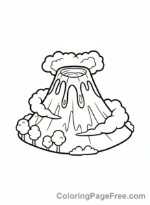 Volcano coloring page - Volcano clouds sky