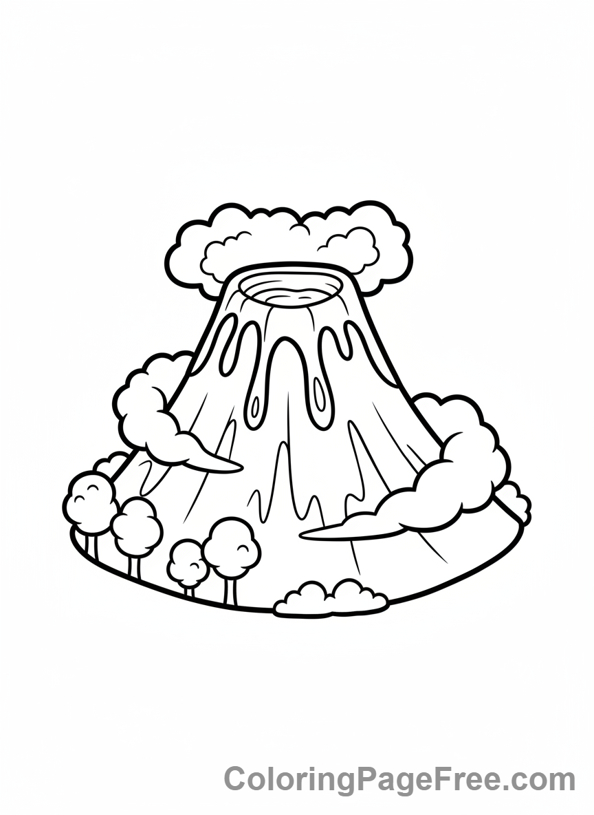 Volcano coloring page - Volcano clouds sky