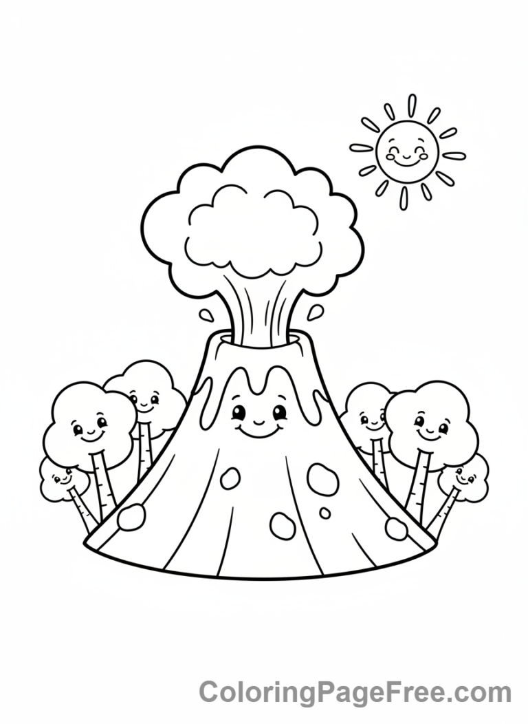 Volcano coloring page - Volcano erupting smoke