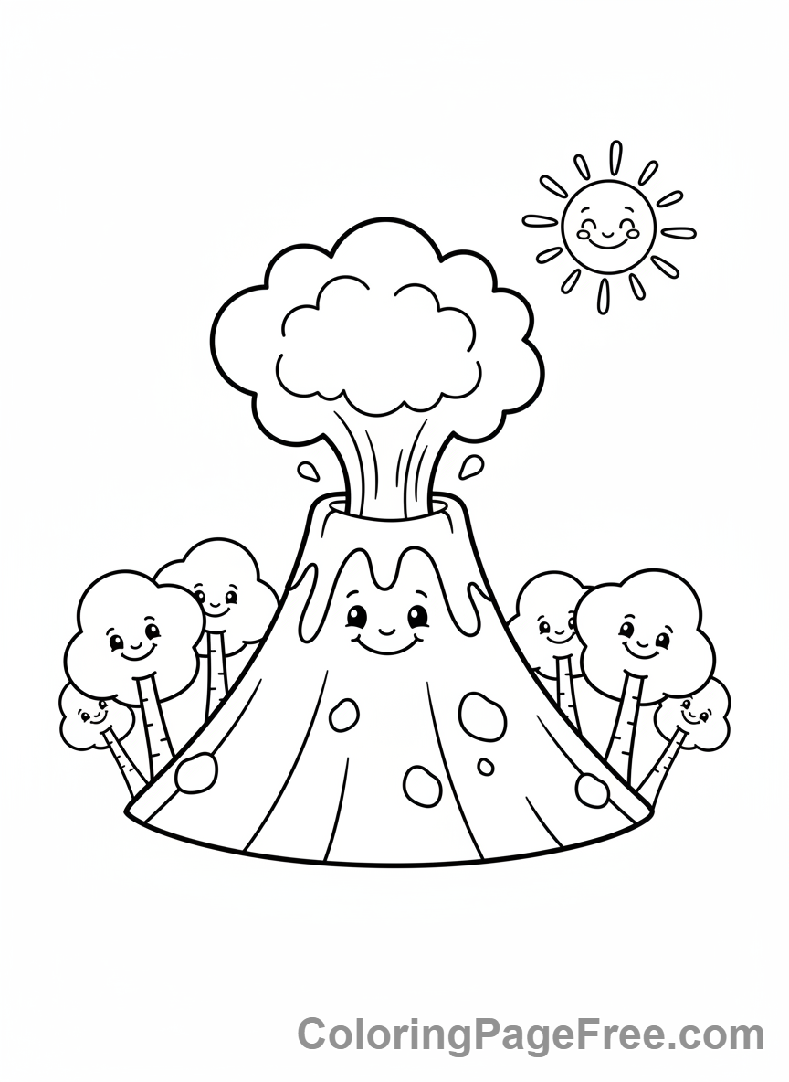 Volcano coloring page - Volcano erupting smoke