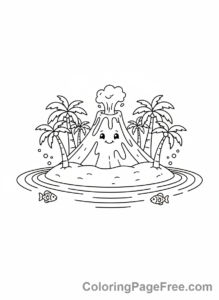 Volcano coloring page - Volcano island beach