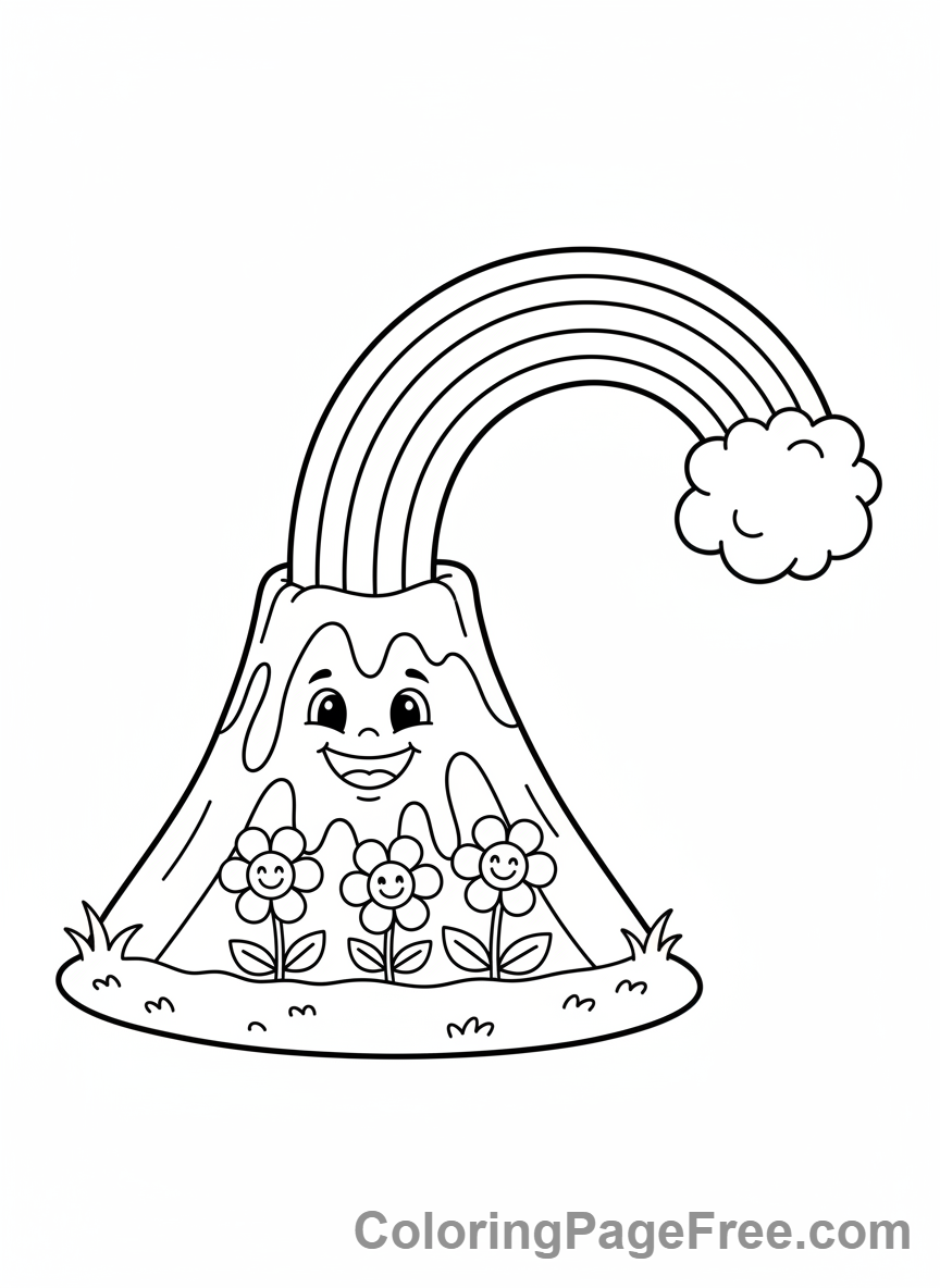 Volcano coloring page - Volcano rainbow arch