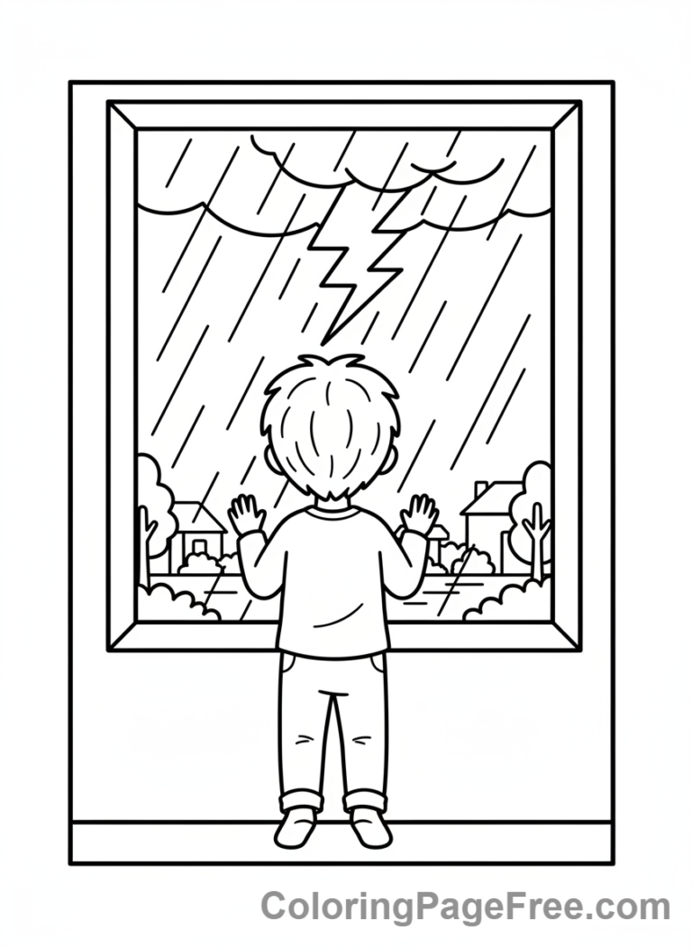 Weather coloring page - Boy watching storm