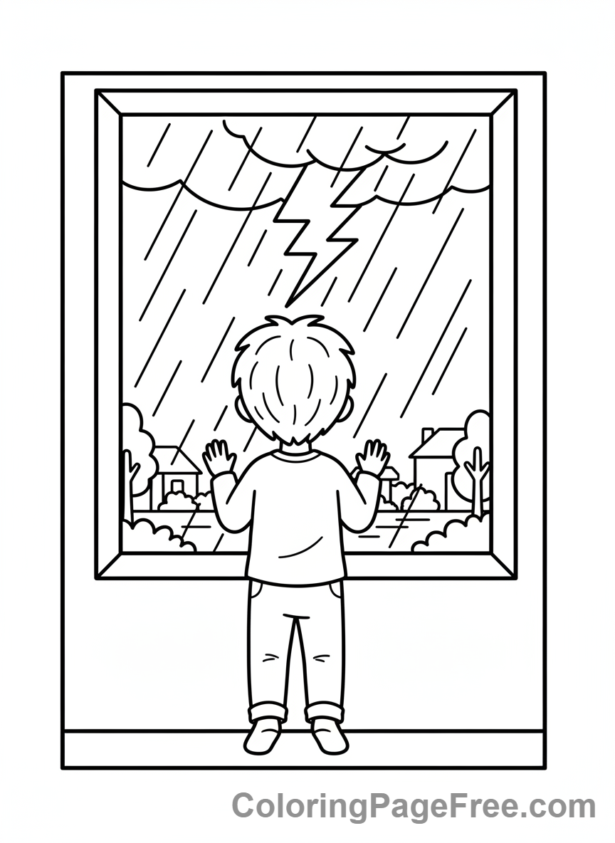 Weather coloring page - Boy watching storm