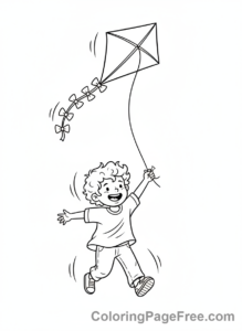Weather coloring page - Child flying kite