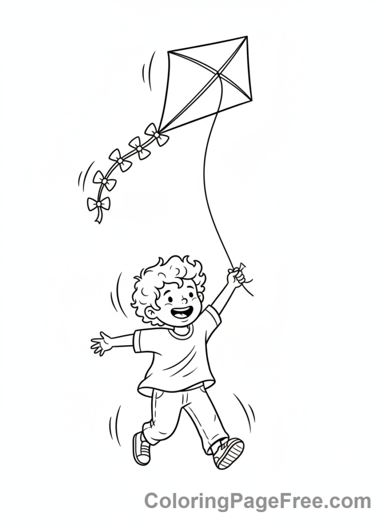Weather coloring page - Child flying kite